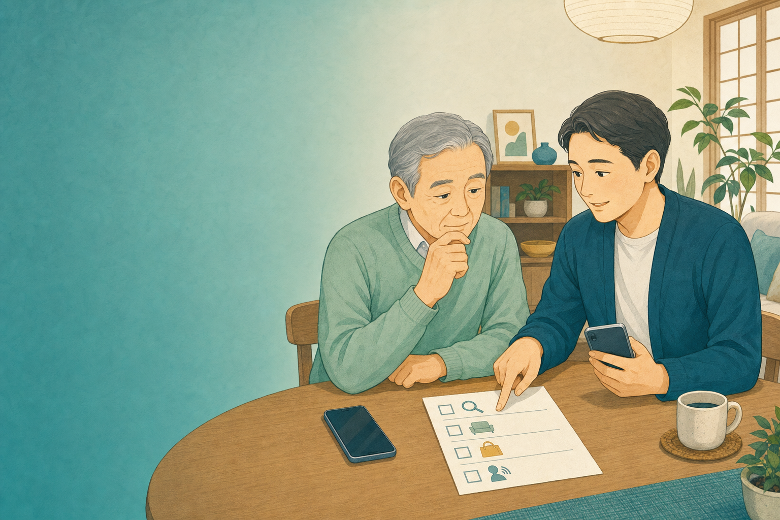 スマホ紛失時の初動を家族で確認する様子