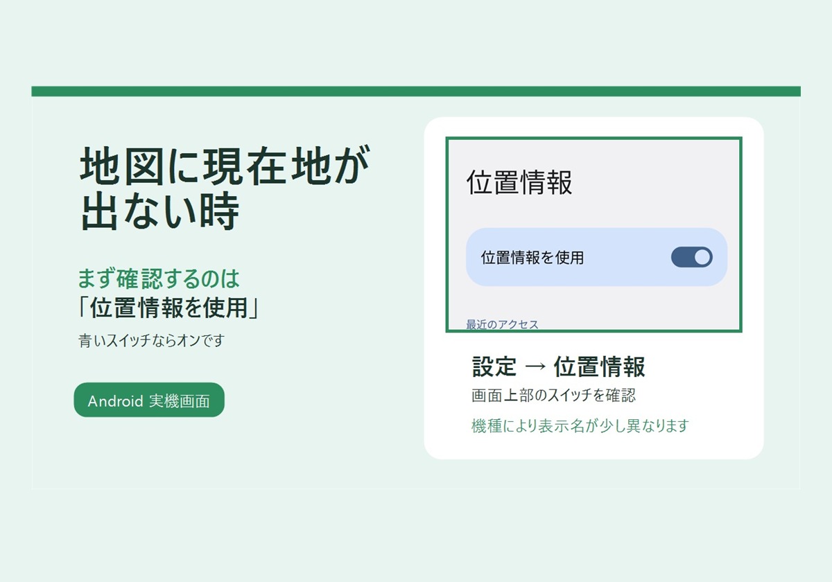地図に現在地が表示されない時の確認